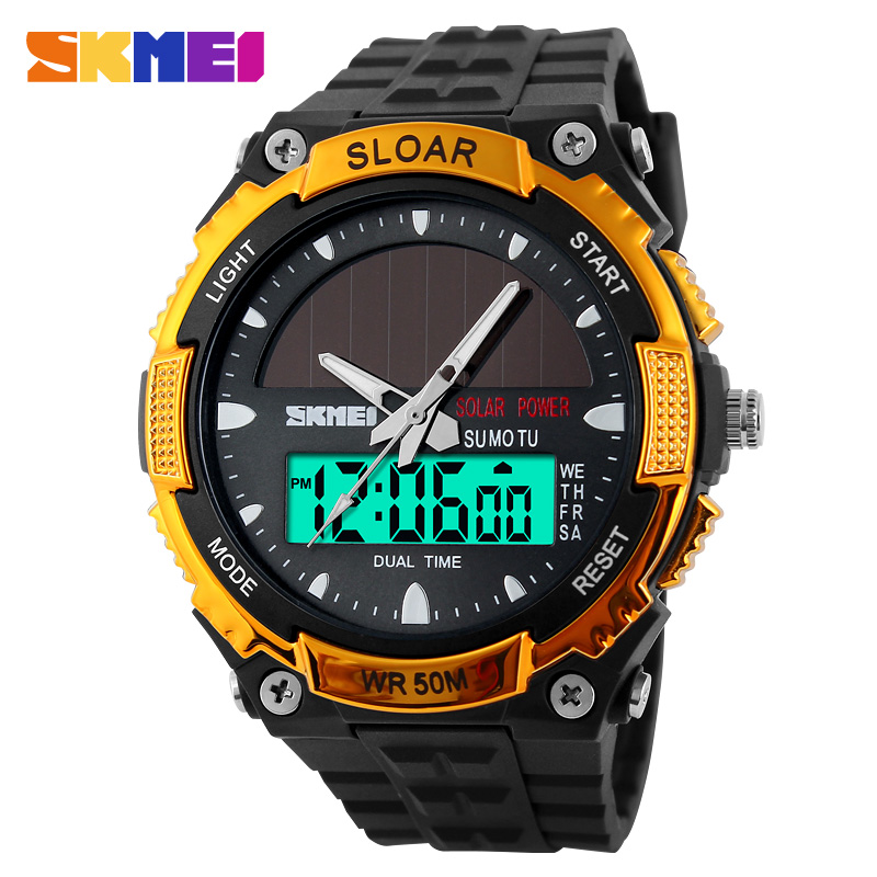 SKMEI Brand 1049 Men Sport Watches Dual Time Display Waterproof Solar Power Wristwatches PU Strap relogio masculino SKMEI Brand 1049 Men Sport Watches Dual Time Display Waterproof Solar Power Wristwatches PU Strap relogio masculino
