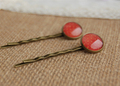 Fashion Red Tone Dots Glass Cabochon Hair Pins for Girls Simple Antique Bronze Bobby Pins for