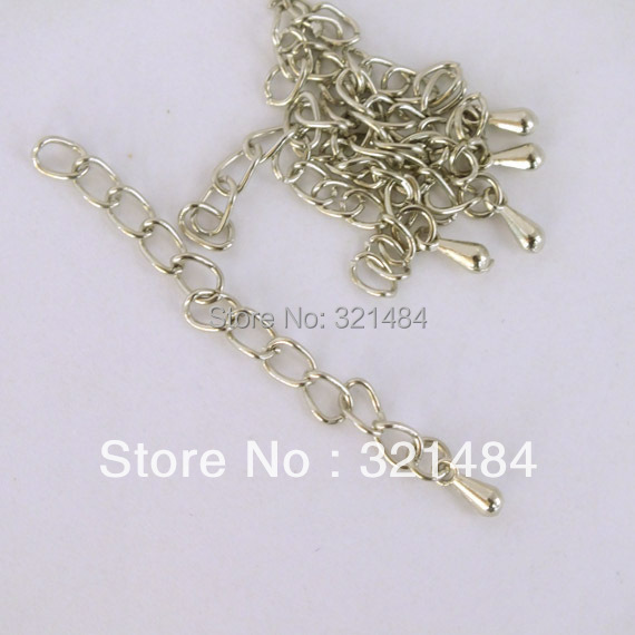 Wholesale 1000pcs Rhodium plated Tone Metal Necklace Chain extender with crimp end tear drop tips beads