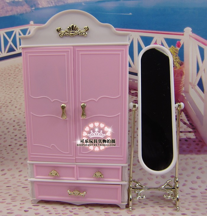 Hotsale Girls Excellent Birthday Gift Pack Furniture Set Wardrobe+Mirror+Hangers For Barbie Dolls Kurhn Dolls DIY Free Shipping