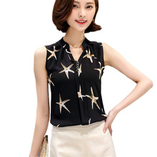 New Blusas Ladies OL Elegant Women Summer Tops 2016 V-Neck Sleeveless Floral Print Chiffon Shirt Blouse Casual Shirt Blusas