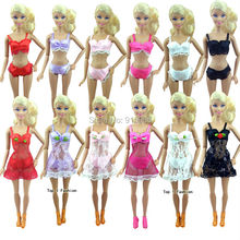 18Pcs/lot = 6 Sets Sexy Pajamas set Lingerie Nightwear Lace Night Dress + Bra + Underwear bikini Clothes For Barbie Doll