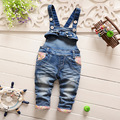 New Free shipping 2017 spring autumn Baby girls bow denim bib pants infant jumpsuit girls rompers