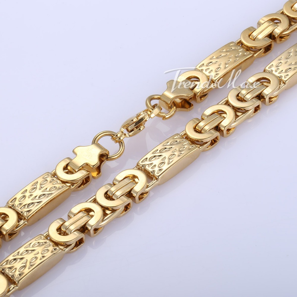 Buy 8mm Wide Mens Chain Boys Necklace Gold Tone Flat