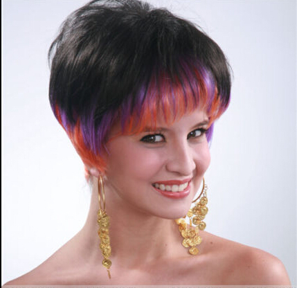 FREE P&P^^^^^^^^^^^ Black Mixed Colorful Short Straight Women Lady Hair wig + hairnet TLS013-in