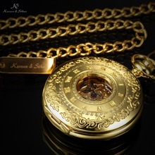 KS Retro Skeleton Alloy Golden Case Copper Key Style Roman Dial Luxury Case Clock Mechanical Hand