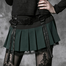 PUNK RAVE Gothic kilt design sexy mini green lace pleated skirt with straps