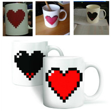 2015 New Arrival Magic Ceramic Coffee Tea Milk Hot Cold Heat Sensitive Color-Changing Mug Cup Pixel Heart Lovely Gift