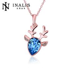 N513 New Design Wedding  Women Necklace Sapphire Gold Plated Austrian Crystal Pendant Necklace Jewlery Vintage Statement collar