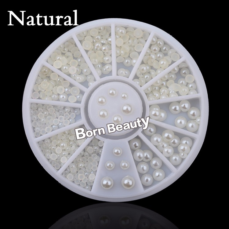 Description Picture 5 of itemMix Sizes White Nail Art Tips Half Pearls 3d Nail Beads Rhinestone Decoration DIY Beauty Salon Manicure Supply