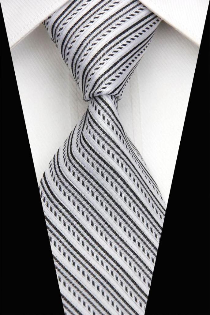 NT0517 Black White Stripe Classic Smooth Man s Casual Jacquard Woven Silk Polyester Necktie Business Knit