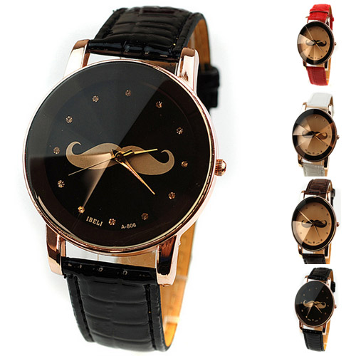 Cute Mustache Pattern Casual Watches women Faux Leather Fashion Quartz Watches mens wristwatch new fashion
