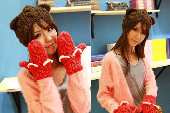 Fashion Lady Girls Winter Warm Knitting Wool Cat Ear Beanie Ski Hat Cap HB88
