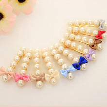 Six Simulated Pearl Beautiful Cute Tiny Bow Barrettes Gold Plated Hair Clips for Women Headwear Hair Accessories