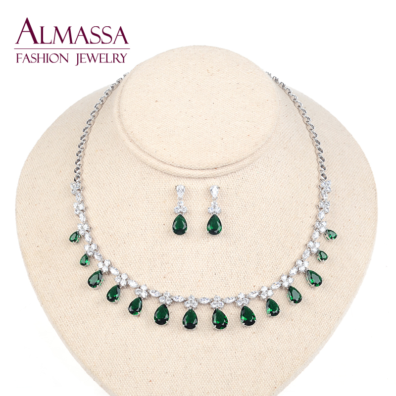 Здесь можно купить  ALMASSA Romantic White Gold Plated Folwer Shape Elegant Ruby Cubic Zirconia Dimond Jewelry Sets For Bride  Ювелирные изделия и часы