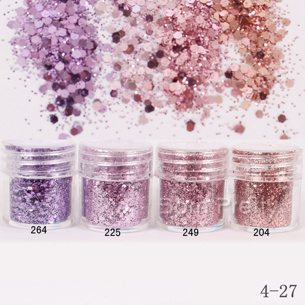 1Box 10ml Pink Purple Glitter Powder Hexagon Shape Powder Sheets Tips Nail Art Decoration