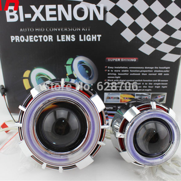 2.8 Inches HID Bi Xenon Projector Lens with Dual Angel Eyes for H1 H4 H7 Car Bixenon Headlights Replacement