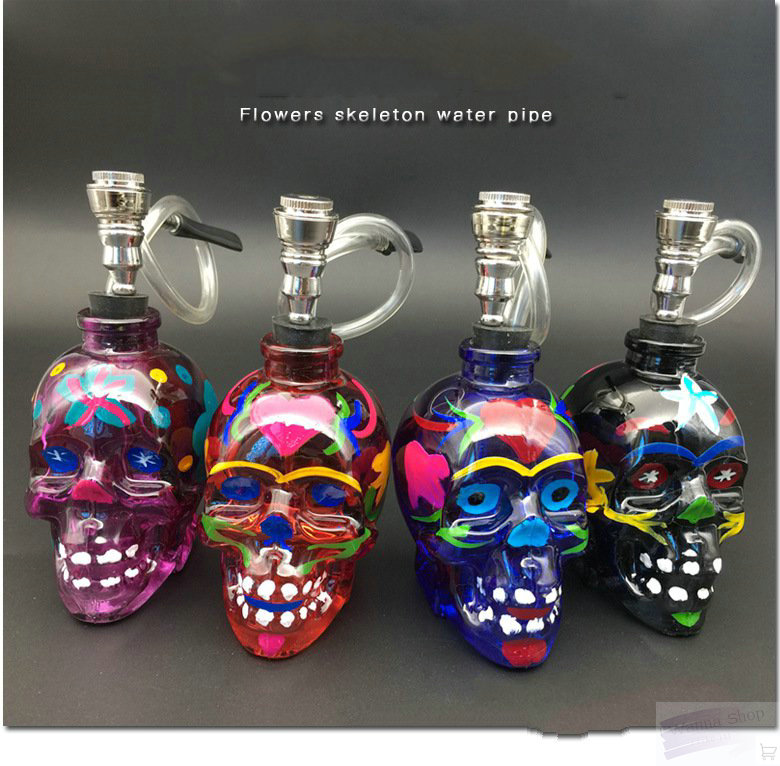 Arabia creative flower glass skull water pipe metal accessories bar soul house halloween decoration water filtration skull pipe