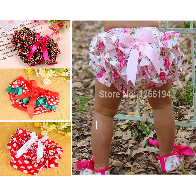 2016 Newborn Baby Girl Infant Bloomers Satin Bowknot Kids Boy Lace cakes Short Pants Diaper Cover