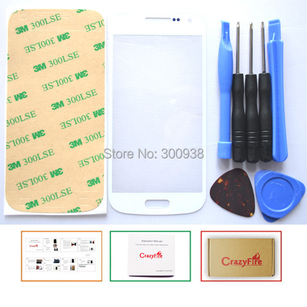 Free shipping White Front Outer Cover Glass Lens Replacement Screen For Samsung Galaxy S4 Mini i9190 Replacement Tools Adhesive