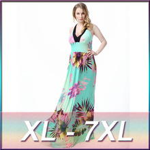 High quality plus size 2016 new sexy V-neck print beach vacation beach dress large size ice silk dress plus fertilizer