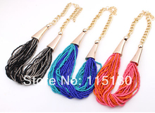 2014 New Brand Bohemia Style Pendants Necklaces Vintage Gold Multicolor Beads Necklace For Women Fashion Jewelry