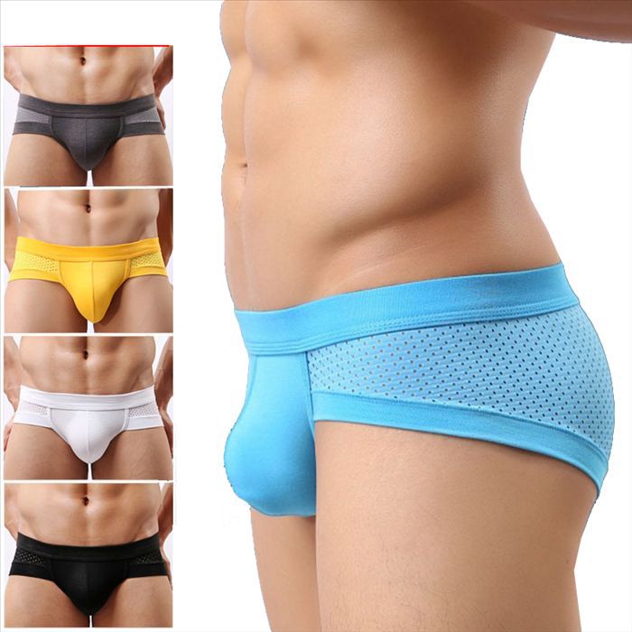 Wholesale Mens Underwears Mesh Briefs Breathable Underpants Modal Soft Cotton Solid Low Waist 5 Colors Size