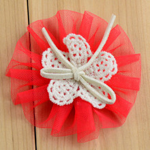 1000pcs/lot handmade tulle flower with bow for baby girls
