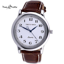 Brand Time Story Anticlockwise Classic Fashion Men’s Business Watches Quartz Genuine Leather Strap Wristwatch Male Waterproof