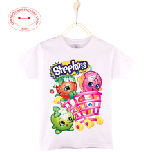 2016 New Fahion Shopkins Kids T-Shirt Tops Cotton White Blue Pink Children Clothes O-Neck 3Y-15Y Boys/Girls Shirt Free Shipping