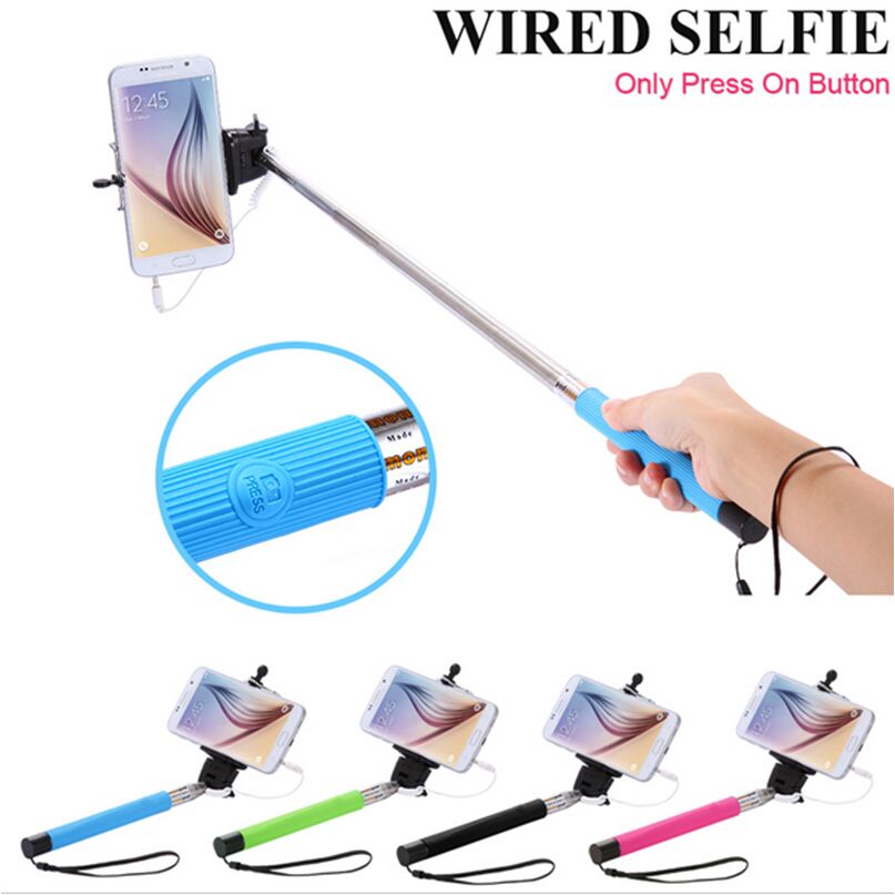 Wired Selfie Stick Monopod Extendable Handheld Built in Shutter Audio Cable camera Monopod tripod For Iphone