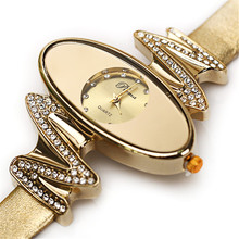 Fashion Waterproof Retro Gold Women Quartz Watches Diamond Dots Oval Dial Leather Lady Dress Wristwatches Relogio Feminino Clock