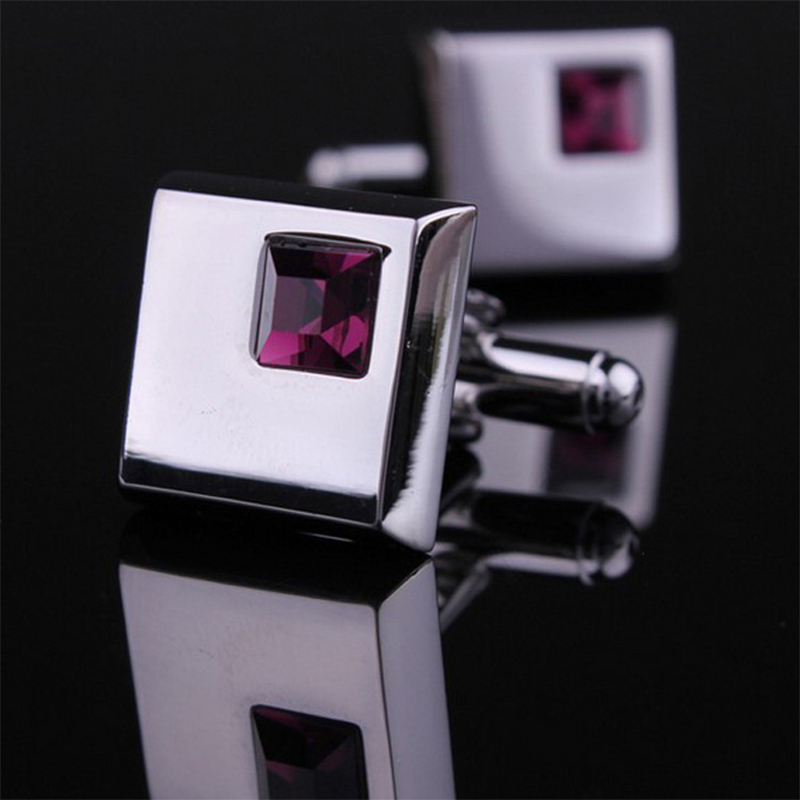 Hot Sale Fashion Square with Rhinestone Cufflinks Mens Shirt Cuff Button Christmas Gifts for Men Laser Plating Cuff link gemelos
