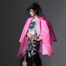 TOP VOGUE CENTER Brand 2016 Silhouette Composite Organza Trech Coat Women Ladies Long Pink Coat