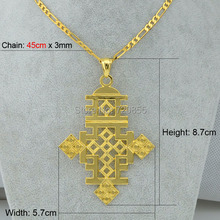 8 7cm X 5 7cm Big Ethiopian Cross Pendant Necklace Chain 24k Gold Plated Eretrian Jewelry