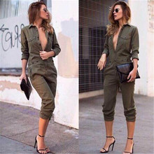 Sexy Women Pullover Collar Jumpsuits Bodycon Cloth Full Length Solid Army Green Rompers Overalls Club Wear Playsuits SACF432