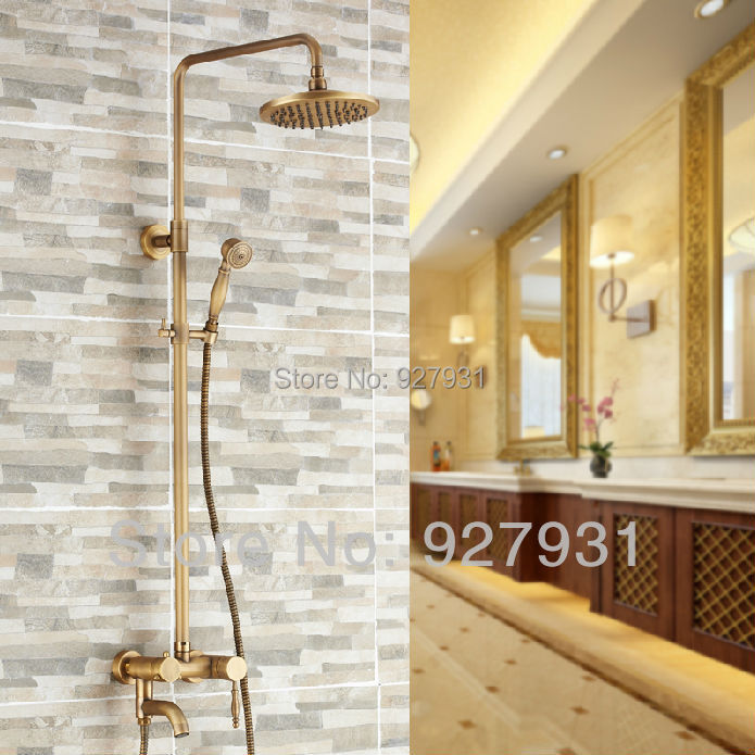 Wholesale And Retail Wall Mounted Single Handle Bath Shower Faucet Antique Brass Shower Mixer Tap With Hand Shower