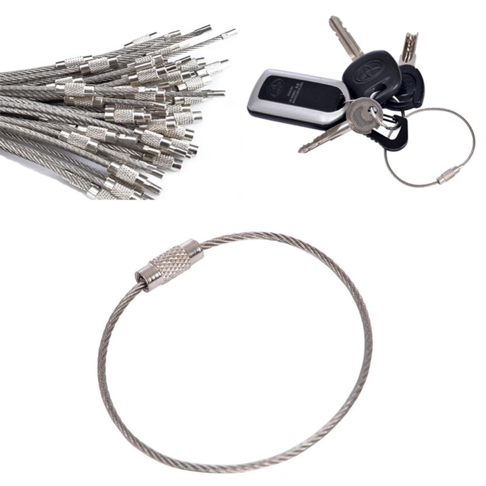 10pcs Stainless Stee lWire Keychains Cable Key Ring Outdoor Hiking Survival Gear
