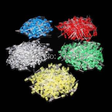 500Pcs lot 5MM LED Diode Kit Mixed Color Red Green Yellow Blue White