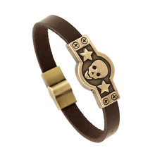 Men Vintage Jewelry Steampunk Star Skull Evil Leather Bracelet Charm Bracelet Gift CC10899