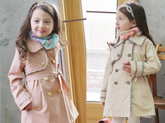 Pinkideal 2015 Autumn New Children Clothes Girl Trench Coat Long Sleeve Girl Fashion Outerwear 2-7Y 330701
