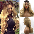 Beauty Free Shipping Synthetic Lace Front Wig Glueless Black Blond Ombre Wavy Synthetic Soft Lace Front