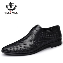2016 New High Quality Genuine Leather Men Business Casual Shoes Men Woven Breathable Hole Gentleman Shoes Brand TAIMA 40-45