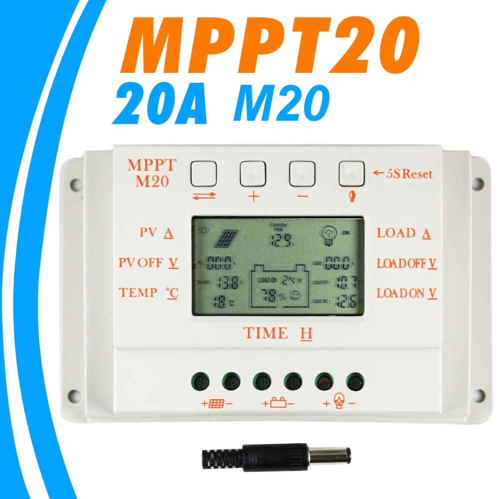 20A Solar Charge controller LCD M20 12V 24V auto work Solar Panel Battery Cells Charger Controller for Solar Home Use PV System 20A Solar Charge controller LCD M20 12V 24V auto work Solar Panel Battery Cells Charger Controller for Solar Home Use PV System