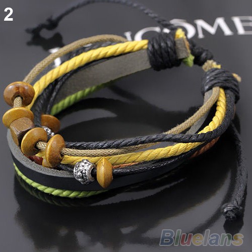 1pcs Womens Mens Wrap Multilayer Genuine Leather Rope Bracelet Chain With Charms 04QH 2BCB