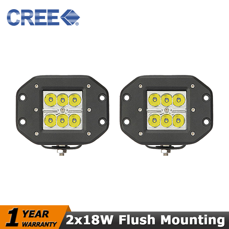 2pcs CREE 18W Flush Mount Led Work Lights Driving Head Light for Jeep/Ford/Toyota 12V 24V Truck Pickup 4WD 4x4 Led Offroad Light