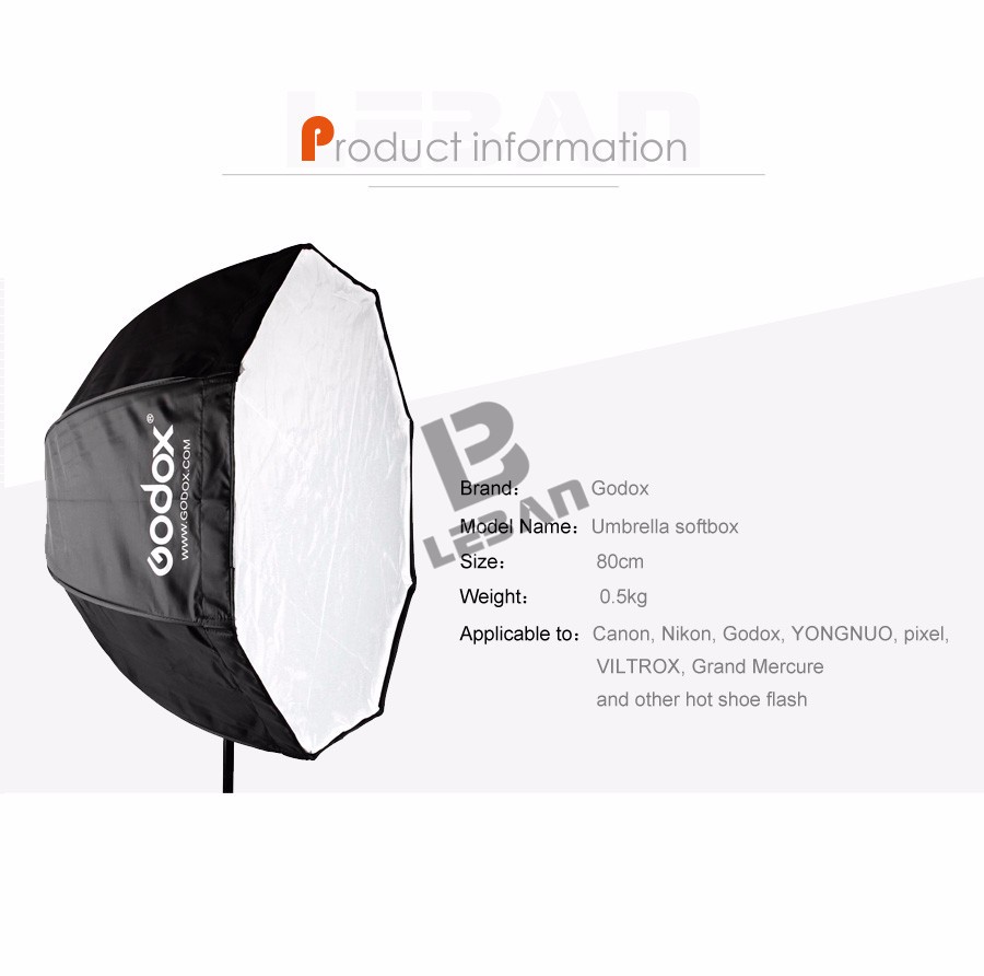Description Picture 5 of itemGodox Photo Studio 80cm 31.5in Portable Octagon Flash Speedlight Speedlite Umbrella Softbox Soft Box Brolly Reflector