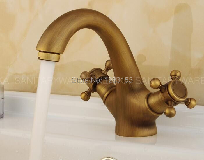 high quality brass bronze double handle basin tap antique faucet kitchen bathroom basin mixer tap robinet antique free shipping