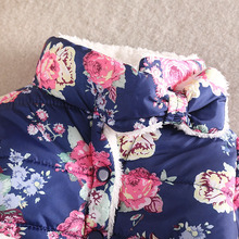 girls warm coat 2015 new baby winter long sleeve flower jacket children cotton padded clothes kids