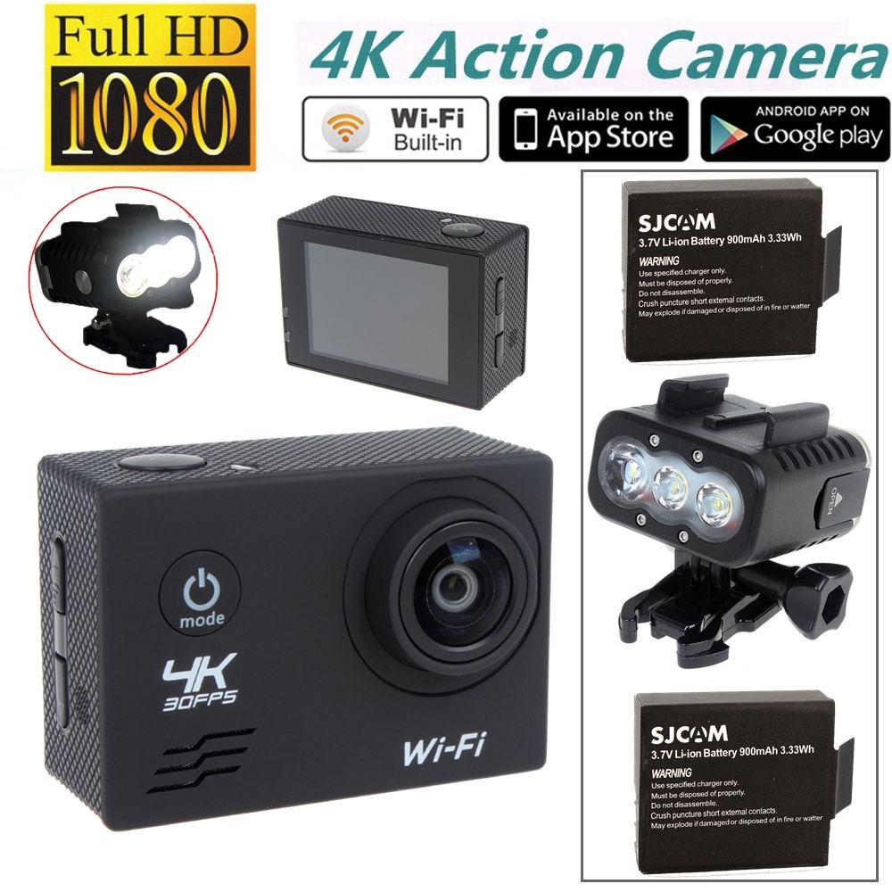 Free shipping SJ8000 4K WiFi Sports Action Camera Waterproof 50M Diving Light Free Battery